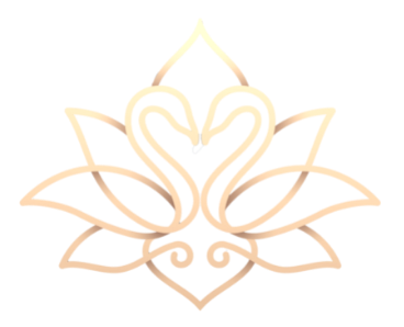 Golden Life Healing gold logo of 2 swans facing in lotus