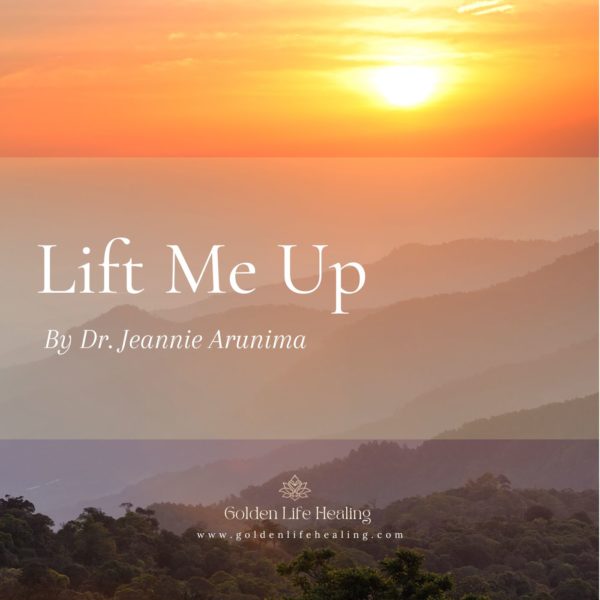 golden orange sun over dusky mountains as art cover for self-healing audio called Lift Me Up by Golden Life Audio Journeys